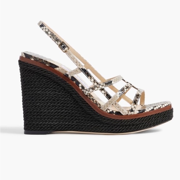Jimmy Choo, Ariela 110 snake-effect leather wedge slingback sandals - Picture 2 of 6